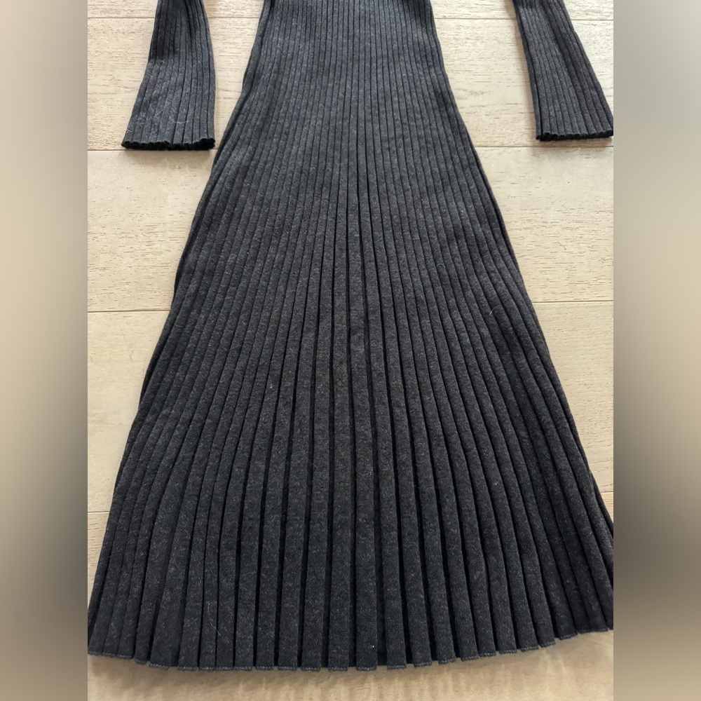 Quince Cotton Cashmere Ribbed Long Sleeve Crew Midi Dress charcoal Heather XL - Picture 10 of 10